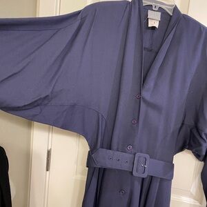 Vintage Rabbit Rabbit Rabbit Elegant Navy Belted Dress